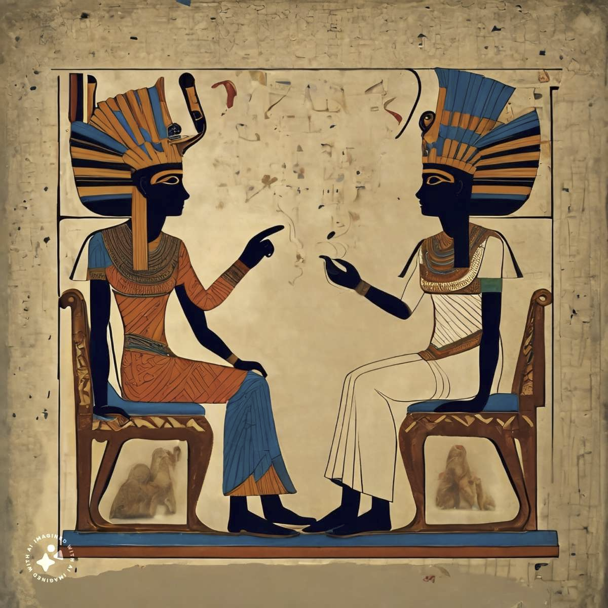 Egyptian hieroglyphs talking. Some AI